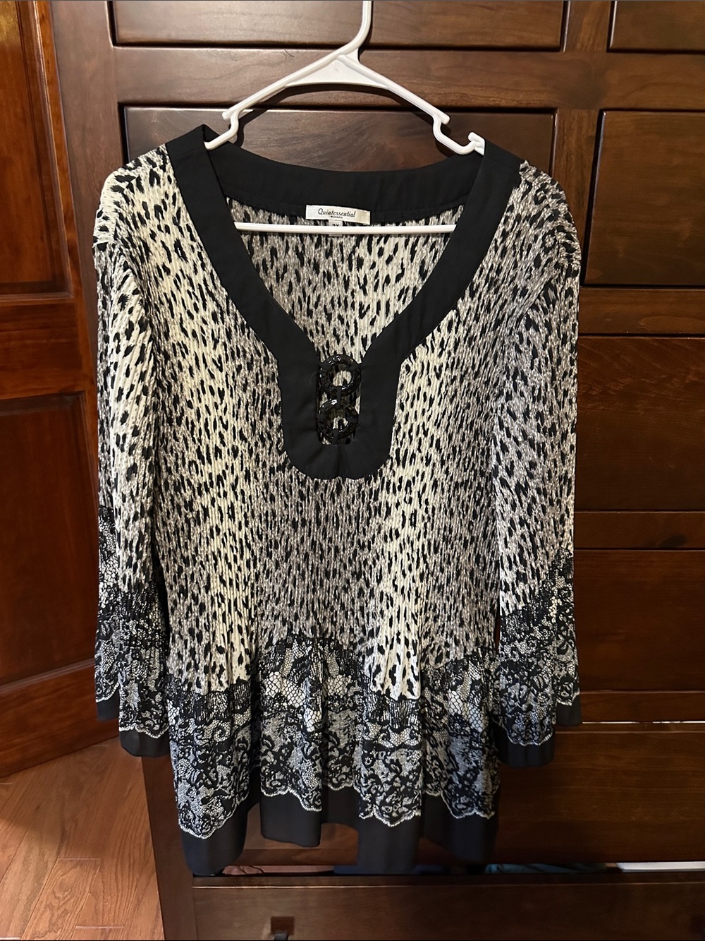 Quicksilver Black and White Printed V-Neck Tunic with Decorative Keyhole